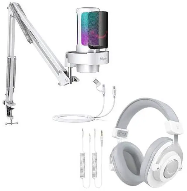 Main image of USB Gaming Microphone Kit with Recording Headphones Bundle, Condenser PC Microphone with Over-Ear Headphone Set for Streaming, Podcasting with Monitoring, Gain Knob, Tap-to-Mute (A8T+H8 White)
