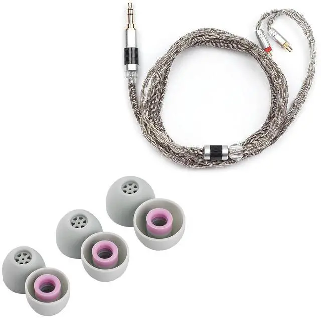 Main image of Tripowin Zonie 16 Core Silver Plated IEM Cable(2pin-0.78mm, 3.5mm, Grey) + Kiwi Ears Flex Earbud Tips 3 Pairs, S/M/L Size