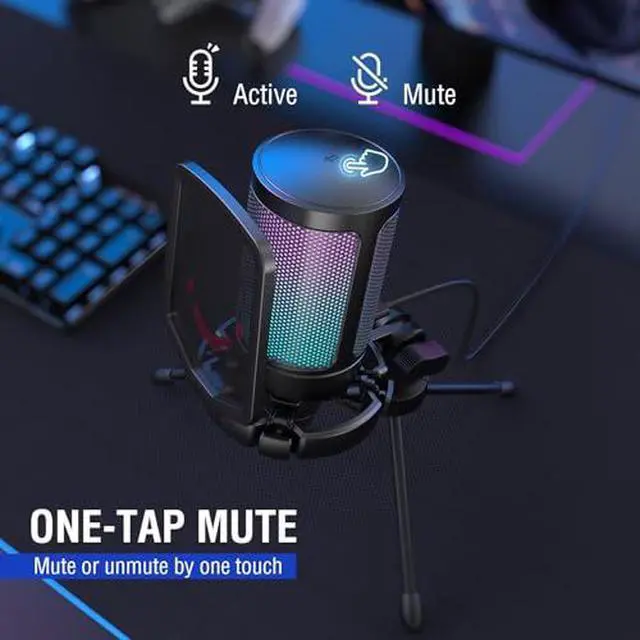 Alt view image 4 of 7 - Gaming USB Microphone with Headset Bundle for PS5, PC Condenser Mic with Quick Mute, RGB, Gain Control for Streaming, Wired Headphones with Microphone Set with EQ Mode, Soft Ear Pads (A6V+H6)