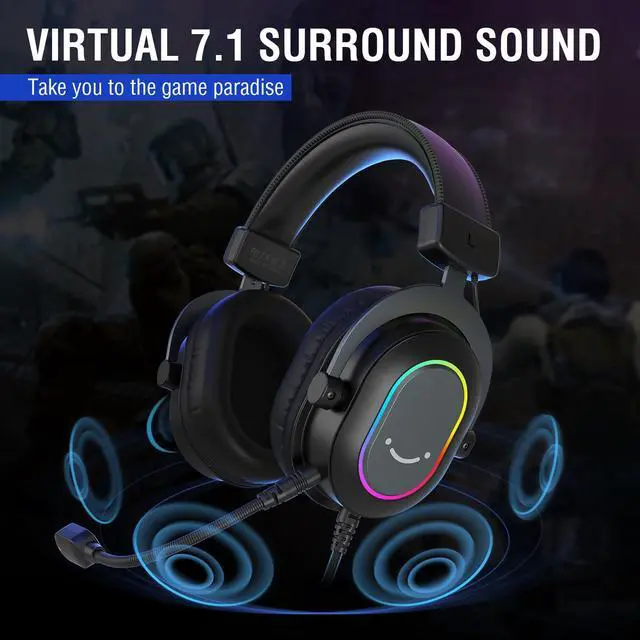 Alt view image 6 of 7 - Gaming USB Microphone with Headset Bundle for PS5, PC Condenser Mic with Quick Mute, RGB, Gain Control for Streaming, Wired Headphones with Microphone Set with EQ Mode, Soft Ear Pads (A6V+H6)