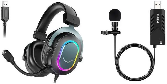 Main image of PC Gaming Headset with 7.1 Surround Sound, RGB, Soft Ear Pads, USB Lavalier Microphone for Laptop and Mac (H6+K053)