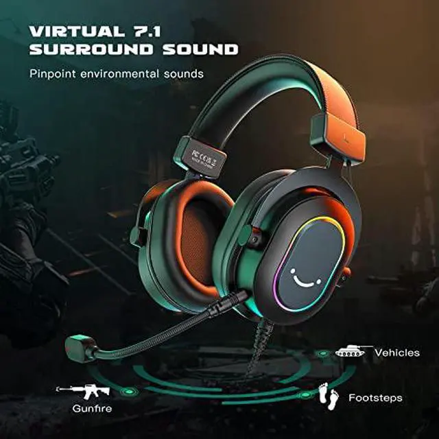 Alt view image 2 of 7 - PC Gaming Headset and Studio Headphones, Wired Headphones with Microphone-7.1 Surround Sound for Laptop with EQ Mode, RGB, Soft Ear Pads,Monitor Headset for Streaming Podcast (H6+H8)