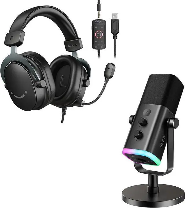 Main image of Gaming Headset and XLR Dynamic Microphone Bundle, USB Headset Set with 7.1 Surround Sound for PS5/PS4, Podcast Recording Mic with RGB, Mute Button, Headphones Jack for Vocal YouTube (H9+AM8)