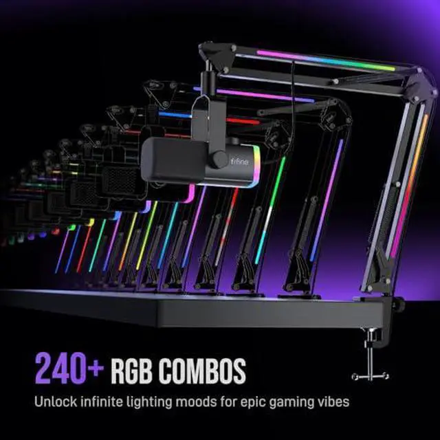 Alt view image 4 of 7 - Gamimng Microphone and Wired Headset Kit,PC XLR/USB Mic Set with Boom Arm + 7.1 Surround Sound Headphone with NC Mic, RGB, Tap-to-Mute for Streaming/PS5/PS4 (AM8PROT+H13BP)