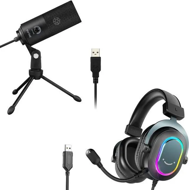 Main image of USB Metal Condenser Mic & RGB Wired Gaming Headset Bundle (K669B+H6)