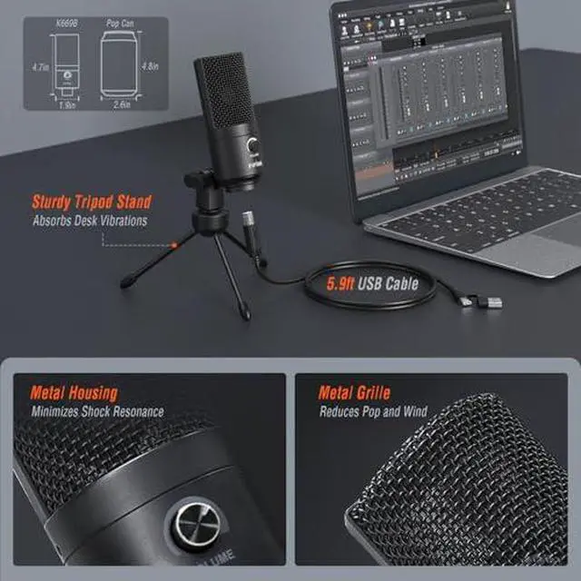 Alt view image 5 of 7 - USB Metal Condenser Mic & RGB Wired Gaming Headset Bundle (K669B+H6)