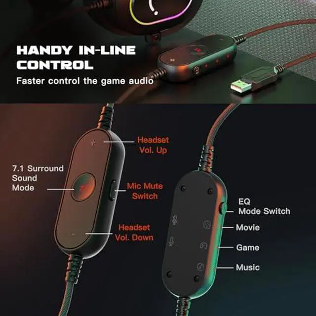 Alt view image 7 of 7 - USB Metal Condenser Mic & RGB Wired Gaming Headset Bundle (K669B+H6)