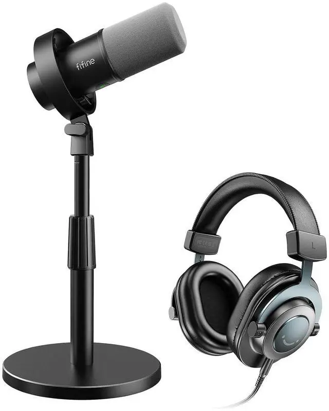 Main image of Studio Microphone with Desktop Mic Stand & Headphone Kit, XLR/USB Dynamic Mic with Quick Mute & Headphone Jack, Metal Adjustable Table Stand & 3.5mm Monitoring Headset-K688+BS1+H8