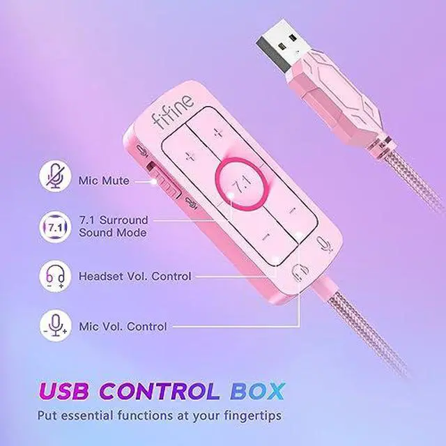 Alt view image 4 of 6 - USB Gaming Headset and PC Computer Microphone,Over-Ear Wired Streaming Headset with 3.5mm Jack,7.1 Surround Sound,Control Box,for PS5/Xbox/Switch,RGB Condenser Desktop Mic for Mac(H9P+A8 Plus)