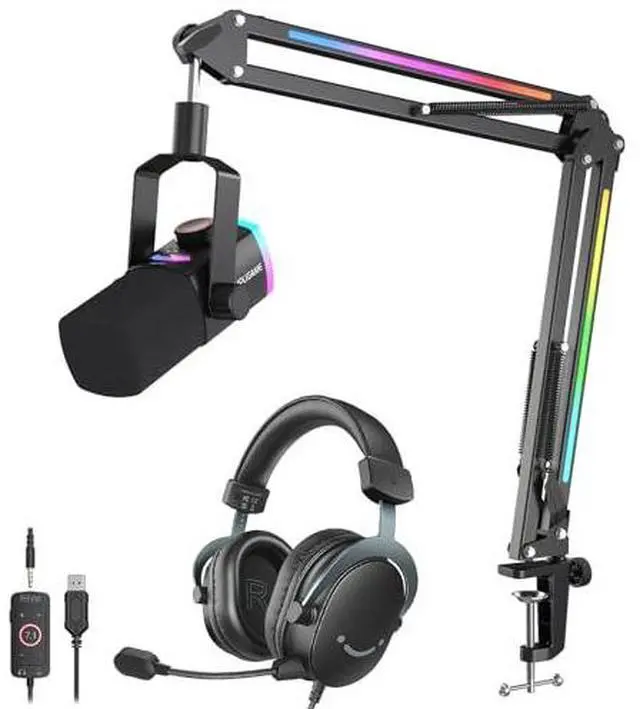 Main image of Gaming USB Mic Kit and Headset, PC Microphone Set with RGB Boom Arm,3.5mm 7.1 Surround Sound Headphone with Control Box for Streaming/PS5/Xbox/Switch (AM8PROT+H9)