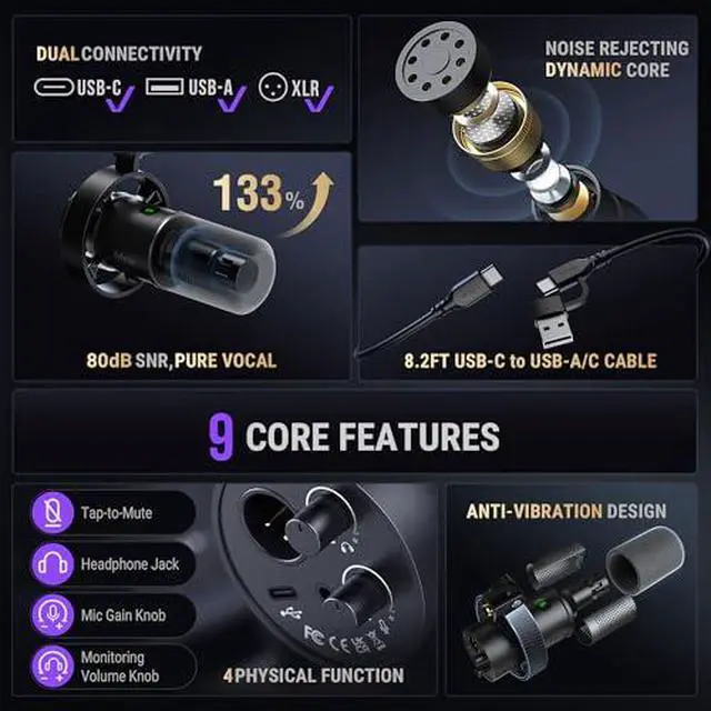 Alt view image 2 of 7 - Over-Ear Wired Headset and XLR/USB Dynamic Microphone, Gaming Headset with 7.1 Surround Sound, Detachable Microphone, Studio Metal Mic with Mute, Headphone Jack for Vocal Recording (H9+K688)