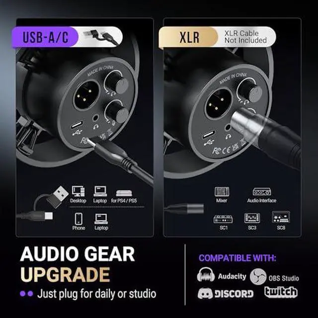 Alt view image 4 of 7 - Podcast Microphone Set with Wired Headset, USB Dynamic Mic for PC with Gain Knob,Headphone Jack,7.1 Surrouond Sound Headset for PS5, Podcast, Gaming(K688+H13BP)