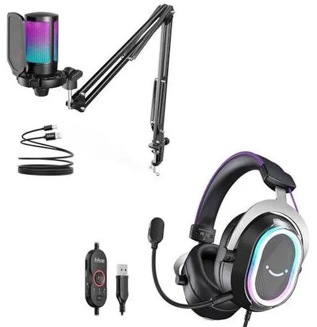 Main image of Podcast Microphone Set with Gaming Wired Headset, Streaming Computer Mic with Boom Arm, RGB 7.1 Surround Sound Gaming Headphone with for PC, PS5,YouTube(A6T+H13BP)