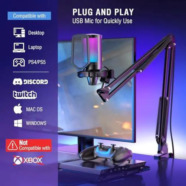 Alt view image 6 of 7 - Podcast Microphone Set with Gaming Wired Headset, Streaming Computer Mic with Boom Arm, RGB 7.1 Surround Sound Gaming Headphone with for PC, PS5,YouTube(A6T+H13BP)