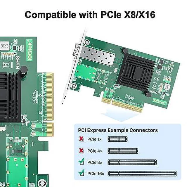 Alt view image 3 of 6 - 1 Pack of 10GBase-LR SFP+ Transceiver,Compatible with Intel E10GSFPLR and 1 Pack of 10Gb PCI-E NIC Network Card