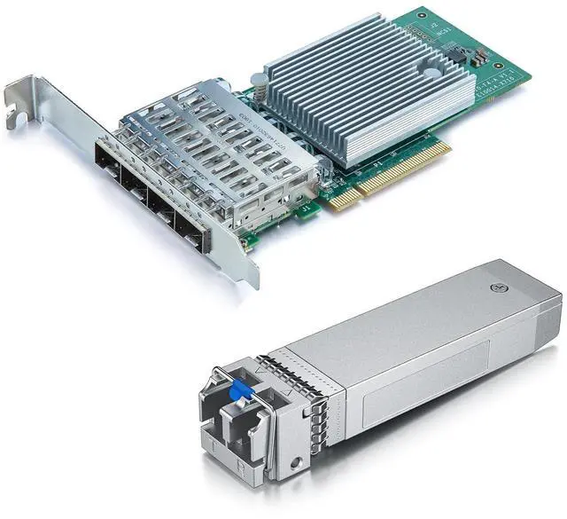 Main image of 1 Pack of 10GBase-LR SFP+ Transceiver,Compatible with Intel E10GSFPLR and 1 Pack of 10Gb PCI-E NIC Network Card, Quad SFP+ Port