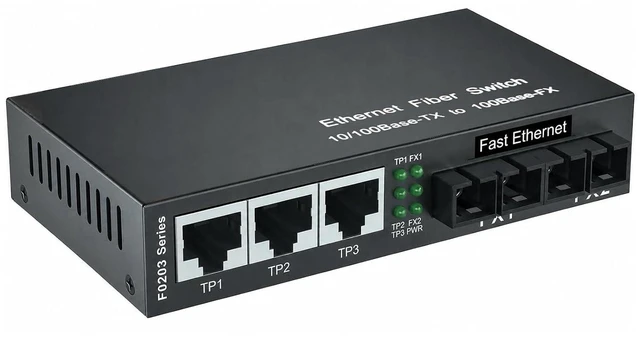 Main image of 5-Port Fast Ethernet Desktop Fiber Switch, 2 Ports Dual SC Fiber, 20 km