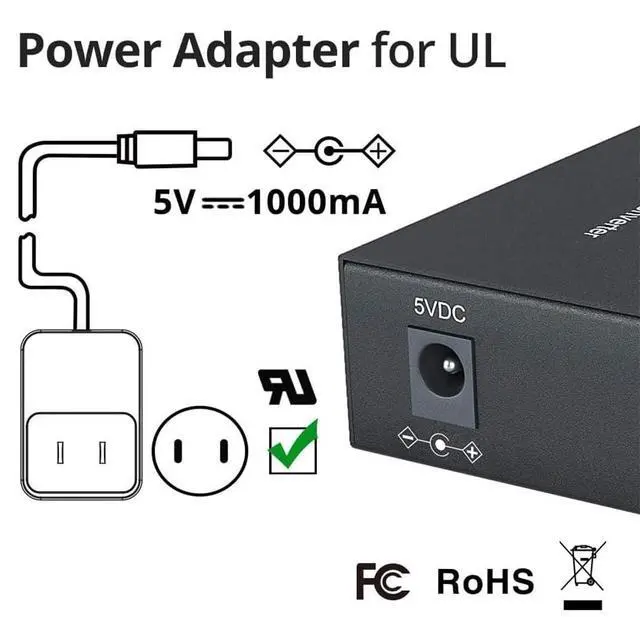 Alt view image 4 of 5 - a Pair of Gigabit Ethernet Bidi Media Converter, SingleMode Single LC Fiber to Ethernet RJ45 Converter for 10/100/1000Base-Tx to 1000Base-LX, UL Certified, up to 3-km