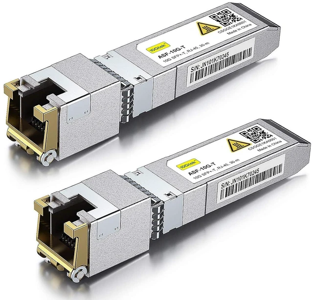 Main image of SFP+ to RJ-45 10GBase-T Transceiver, 10Gbe Copper SFP+ to Ethernet Module for Cisco SFP-10G-T-S, Ubiquiti UniFi UF-RJ45-10G, TP-Link TL-SM5310-T, Netgear and More, up to 30m, Pack of 2