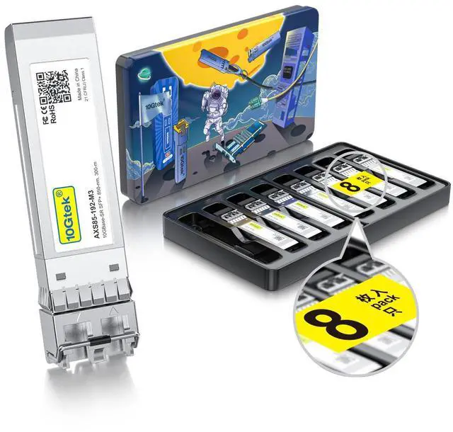 Main image of 10GBase-SR SFP+ LC Transceiver, 10G 850nm Multimode SFP Module, up to 300 Meters, for Cisco SFP-10G-SR, Meraki MA-SFP-10GB-SR, Ubiquiti UniFi UF-MM-10G, Fortinet, Mikrotik and More, Pack of 8