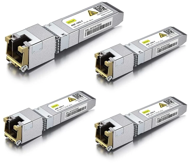 Main image of SFP+ to RJ-45 10GBase-T Transceiver, 10Gbe Copper SFP+ to Ethernet Module for Cisco SFP-10G-T-S, Ubiquiti UniFi UF-RJ45-10G, TP-Link TL-SM5310-T, Netgear and More, up to 30m, Pack of 4