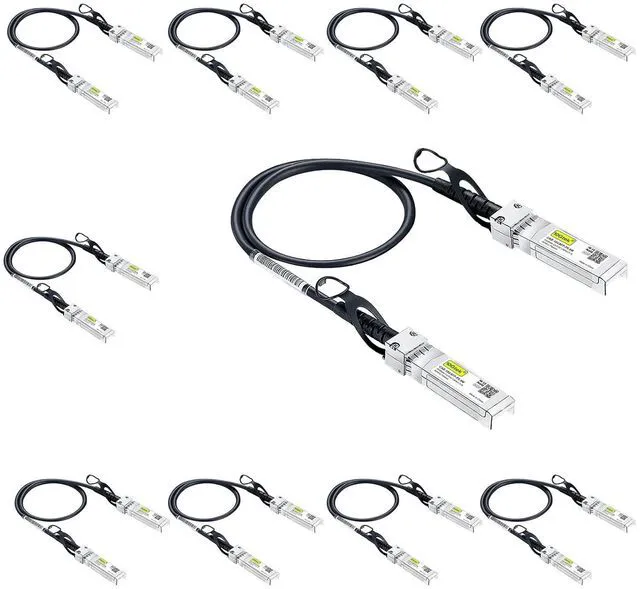 Main image of 10G SFP+ DAC Cable - 10GBASE-CU Passive Direct Attach Copper Twinax SFP Cable for Cisco SFP-H10GB-CU0.25M, Meraki MA-CBL-TA-0.25M, Fortinet, Ubiquiti UniFi, 0.25-Meter(0.82ft), 10-Pack