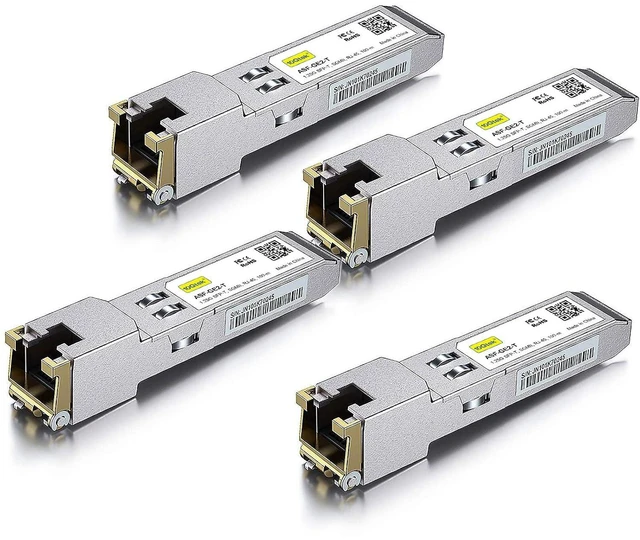Main image of 10/100/1000Base-T Copper SFP, Auto-Negotiation SFP to RJ45 Mini-GBIC Transceiver for Cisco GLC-T/SFP-GE-T, Pack of 4