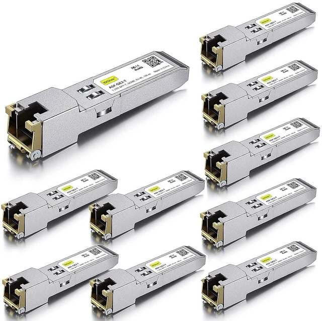 Main image of 10/100/1000Base-T Copper SFP, Auto-Negotiation SFP to RJ45 Mini-GBIC Transceiver for Cisco GLC-T/SFP-GE-T, Pack of 10