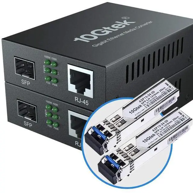 Main image of Gigabit Ethernet Media Converter, LC Fiber to RJ45 Copper, 2-Pack