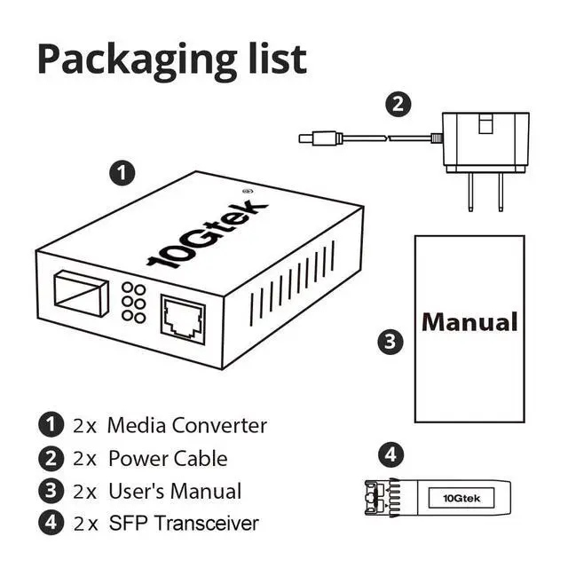Alt view image 6 of 6 - Gigabit Ethernet Media Converter, LC Fiber to RJ45 Copper, 2-Pack