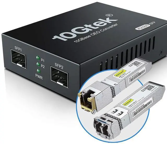 Main image of 10GbE SFP+ Media Converter, Fiber to 10G Copper UTP Ethernet Media Converter, with a 10GBase-T Reach 30 Meters Transceiver and a SFP+ LR Module (10km, SMF, 1310nm)