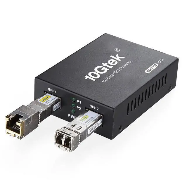 Alt view image 2 of 7 - 10GbE SFP+ Media Converter, Dual LC Fiber to RJ45 Copper Converter
