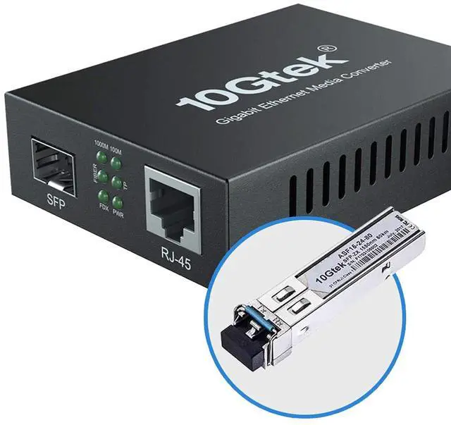 Main image of Gigabit Ethernet Media Converter, SingleMode Dual LC Fiber to Ethernet RJ45 Converter for 10/100/1000Base-Tx to 1000Base-ZX, UL Certified, 1550-nm, up to 80-km