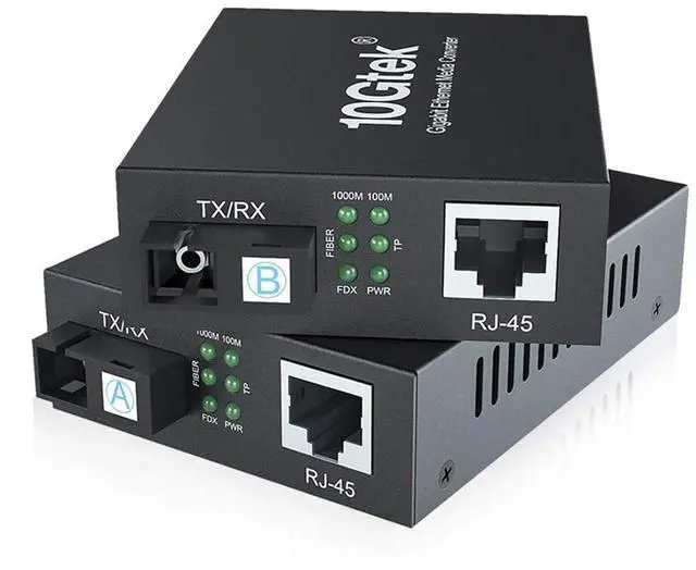 Main image of a Pair of Gigabit SingleMode Bidi to Ethernet Media Converter, Fiber to Ethernet Converter, SMF Single SC Fiber to Copper RJ45 for 10/100/1000Base-Tx to 1000Base-LX, UL Certified, 20km