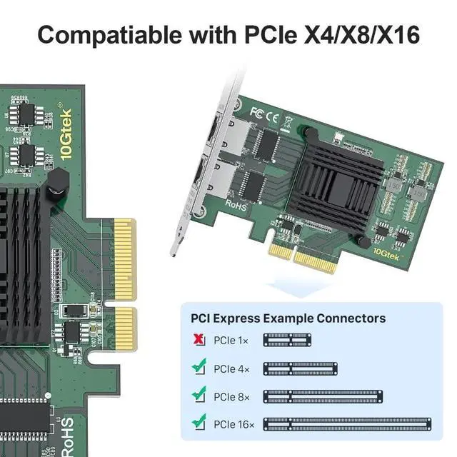 Alt view image 4 of 7 - 1G 1000Mbps Gigabit Ethernet Converged Network Adapter (NIC) with Intel I350AM2 Controller, Ethernet PCI Express Network Card, Dual Copper RJ45 Ports, PCIE 2.0 X4, Compare to Intel I350-T2
