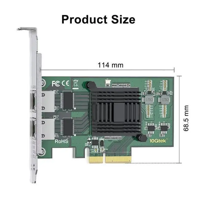 Alt view image 5 of 7 - 1G 1000Mbps Gigabit Ethernet Converged Network Adapter (NIC) with Intel I350AM2 Controller, Ethernet PCI Express Network Card, Dual Copper RJ45 Ports, PCIE 2.0 X4, Compare to Intel I350-T2