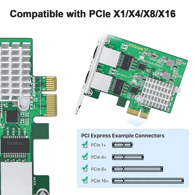 Alt view image 2 of 4 - 100M/1000M/2.5G NIC Network Card, Dual RJ-45 Port, with Realtek RTL8125BG Controller, Support Windows/Windows Server/Linux/Ubuntu/Centos/Vmware