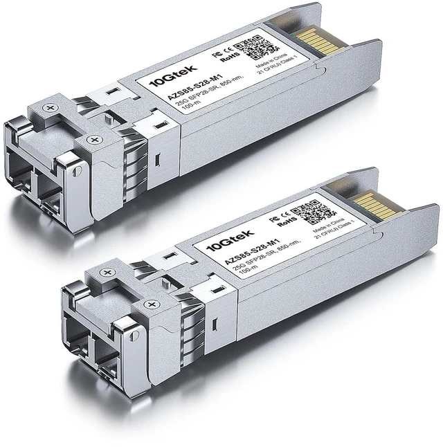 Main image of 25G SFP28 SFP+ SR Transceiver, 25GBase-SR Duplex LC MMF Optical Module for Intel E25GSFP28SR, 850nm, DDM, up to 100m, Pack of 2