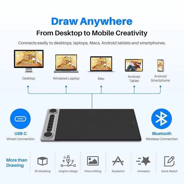 Alt view image 7 of 7 - Inspiroy Dial 2 V2 Bluetooth 5.0 Drawing Tablet, PenTech 4.0