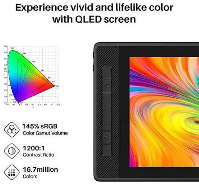 Alt view image 3 of 7 - Kamvas Pro 13 2.5K QHD Graphics Monitor Drawing Tablet with Screen QLED Full Lamination with Slim Pen PW550S