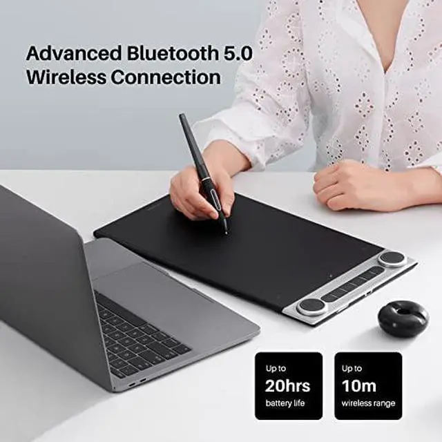 Alt view image 4 of 7 - Inspiroy Dial 2 10.5 x 6.56inch Bluetooth Wireless Graphics Drawing Tablet with Dual Dials Battery-Free Stylus for Digital Art and Large Size Glove