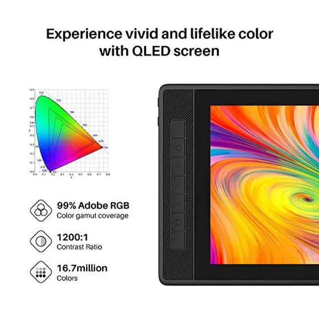 Alt view image 3 of 7 - Kamvas Pro 13 2.5K QHD Graphics Monitor Drawing Tablet with Screen QLED Full Lamination Battery-Free Stylus, 13.3inch Digital Drawing Tablet with Keydial Remote Bluetooth Programmable Keypad