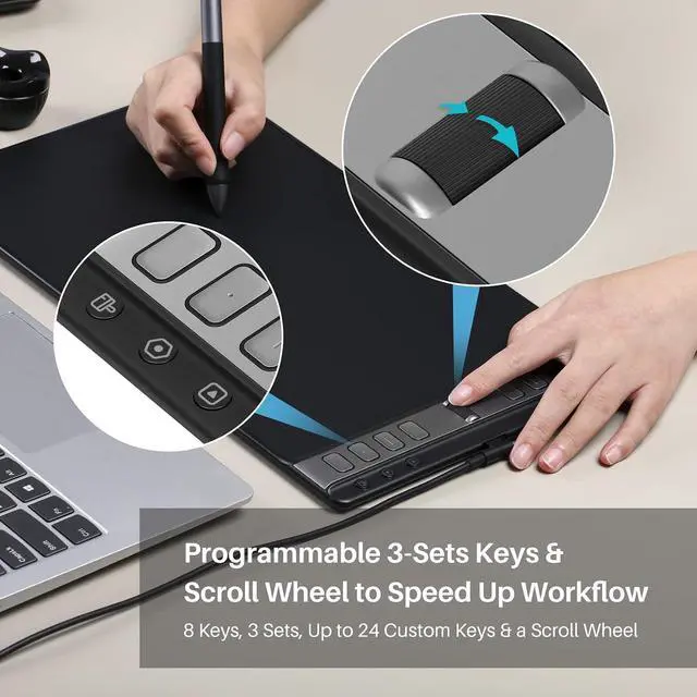 Alt view image 3 of 7 - Inspiroy 2 Large Drawing Tablet with 3-Group 8 Customized ExpressKeys