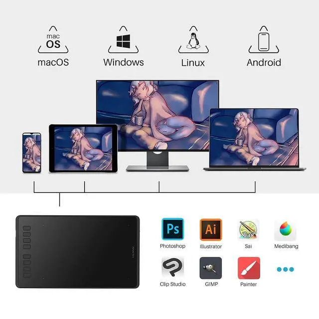 Alt view image 2 of 7 - Inspiroy H950P Drawing Tablet, 8x5 inch Digital Art Tablet with ST300 Adjustable Drawing Tablet Stand