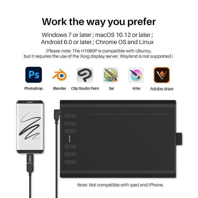 Alt view image 6 of 7 - Inspiroy H1060P Graphics Drawing Tablet, 10 x 6.25 in, 12+16 Hot Keys