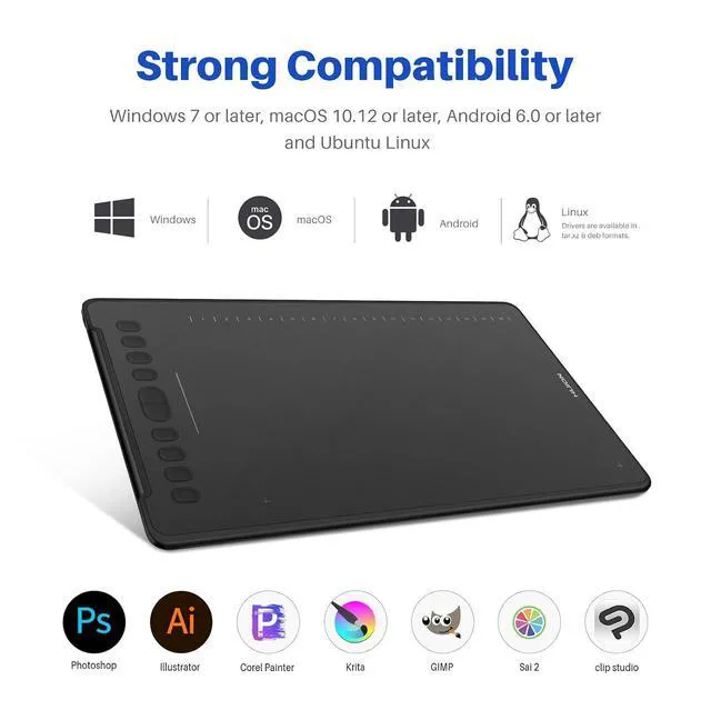 Alt view image 4 of 7 - Inspiroy H1161 Graphics Drawing Tablet with Touch Strip, 11x6.87 Inch