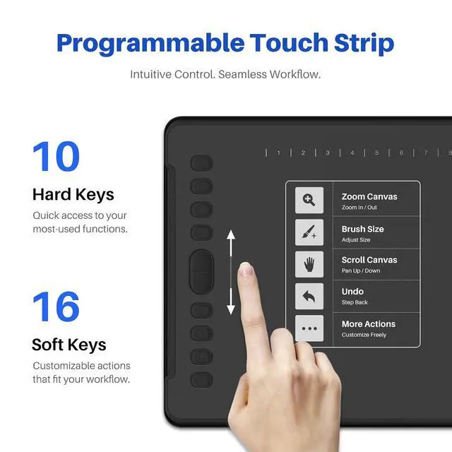 Alt view image 2 of 7 - Inspiroy H1161 Graphics Drawing Tablet with Touch Strip, 11x6.87 Inch