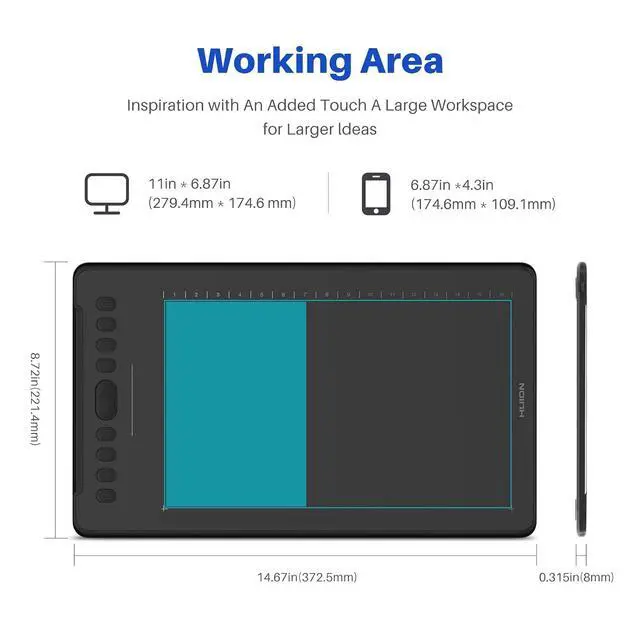 Alt view image 7 of 7 - Inspiroy H1161 Graphics Drawing Tablet with Touch Strip, 11x6.87 Inch
