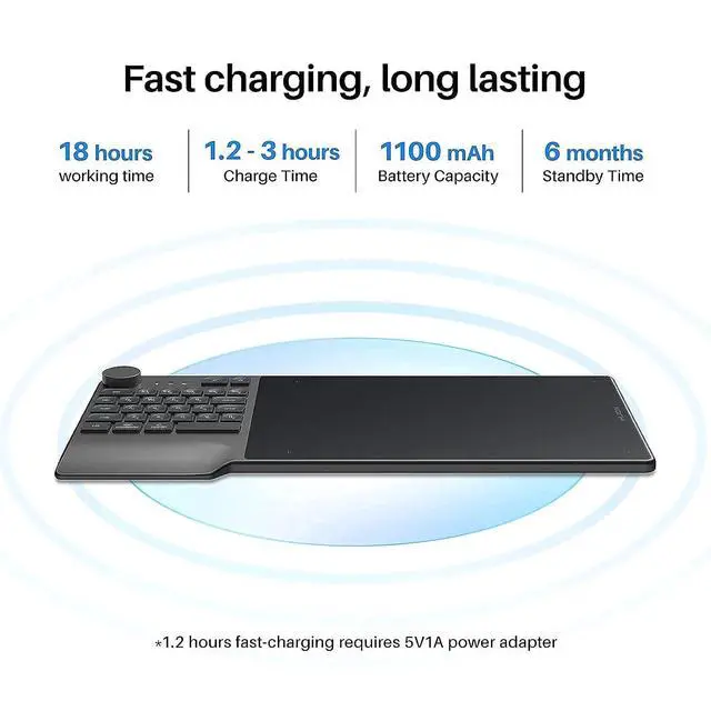 Alt view image 5 of 7 - Inspiroy Keydial KD200 Bluetooth 5.0 Wireless Graphics Drawing Tablet with Keyboard Dial 5 Customized Express Keys Battery-Free Stylus PW517 Tilt for PC, Mac, Android, with Skeleton Artist Glove