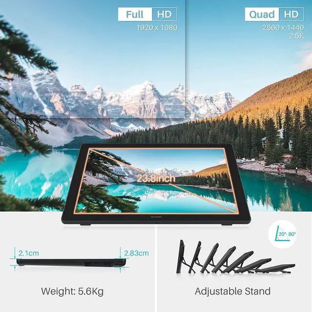 Alt view image 2 of 7 - Kamvas 24 QHD Drawing Tablet with Screen, 2.5K Graphics Art Tablet, 23.8inch Drawing Monitor USB-C Connection for Artist, Work with Mac, Windows, Linux, Android